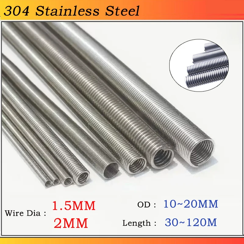 

304 Stainless Steel Hookless Tension Spring Pullback Extension Expansion Spring 1/2pcs Wire Dia 1.5/2MM OD 10~20MM L: 30~200MM