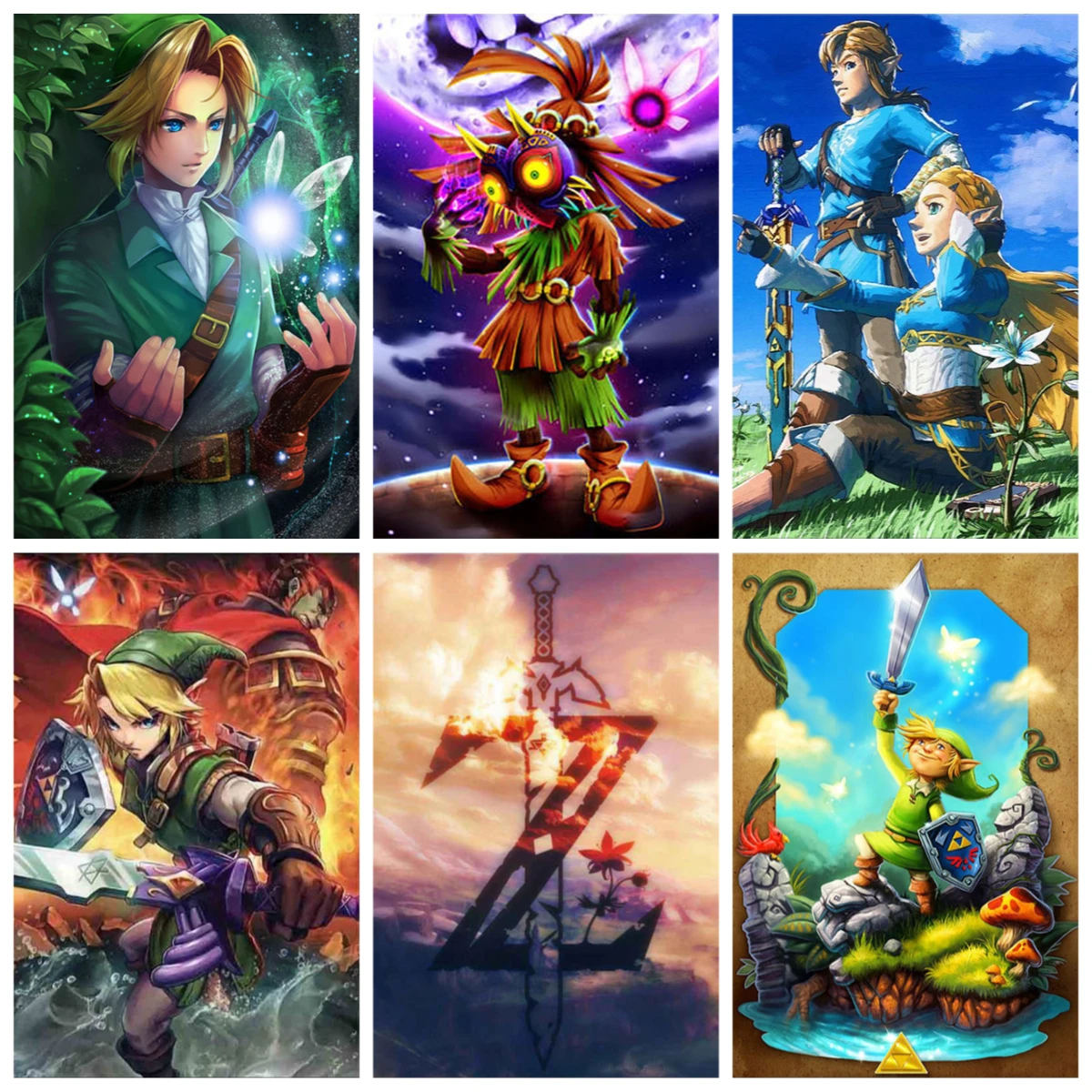 Pintura de Diamantes 5D DIY, Arte de Pared de Dibujos Animados de Zelda, Cuadros Completos Cuadrados, Bordado 5D, Mosaico, Punto de Cruz, Decoración del Hogar