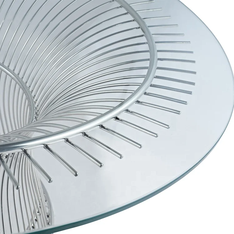 Meja Kopi Kaca Bundar Desain Modern Meja Samping Ruang Tamu Baja Tahan Karat Meja Tengah Klasik