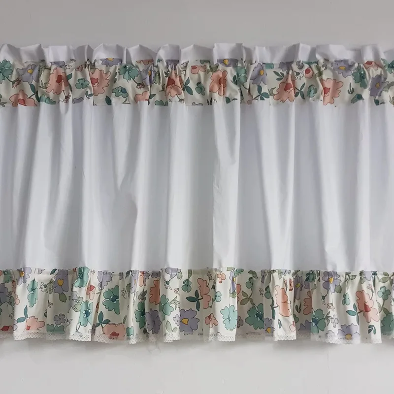 ستائر قصيرة على شكل زهور حلوة كورية لغرفة المعيشة ستائر نصف مرقعة بالزهور اليابانية للمطبخ # أ651 #2