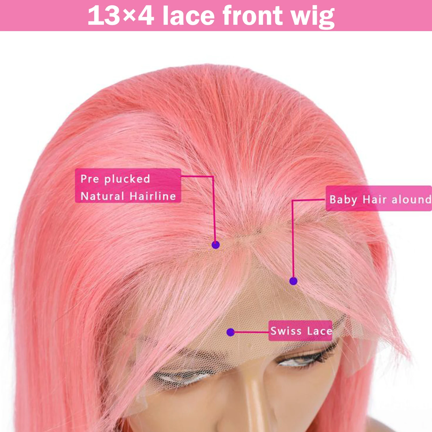 Beautiful Pink 13×4 Lace Front Wig Silky Straight Human Hair Wig For Women 18-32inch For Party Daily Use Wigs Natural Hairline
