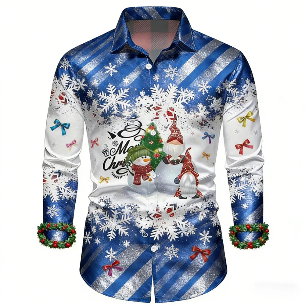 

Men's Blue Dreamy Christmas Fireplace 3D Printed Shirt Hawaiian Tropical Casual Shirt Festival Party Clothing Men's New Year's T