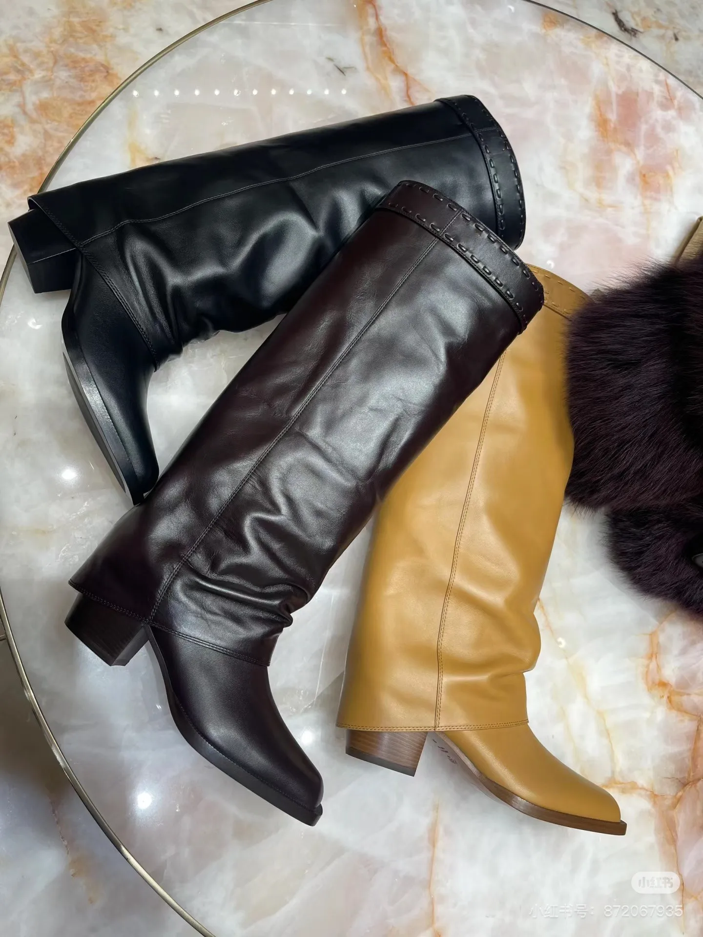 2026Women's Thick High Heels, Knee High Boots, Square Toe Fashion Show, Winter Boots, Mid Length Boots, Plus Size Knight Boots