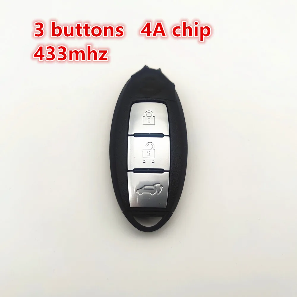 

new 3 buttons Smart Remote Car key Fob 433mhz 4A Chip For Nissan Xtrail X-Trail Qashqai 2014 2015 2016 2017 S180144104