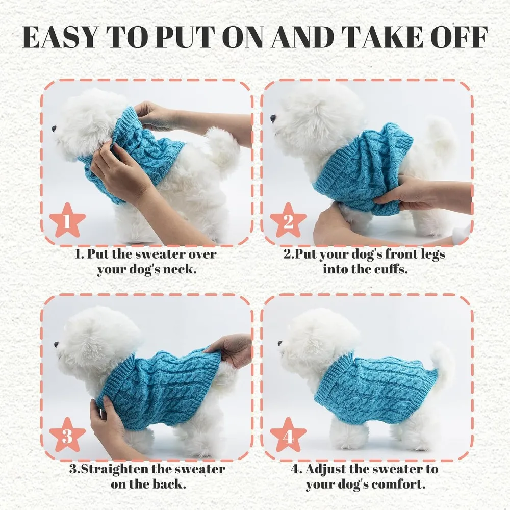 Blue XL Dog Sweater, Turtleneck Knitwear, Warm Outfit for Small and Medium Dogs view 6