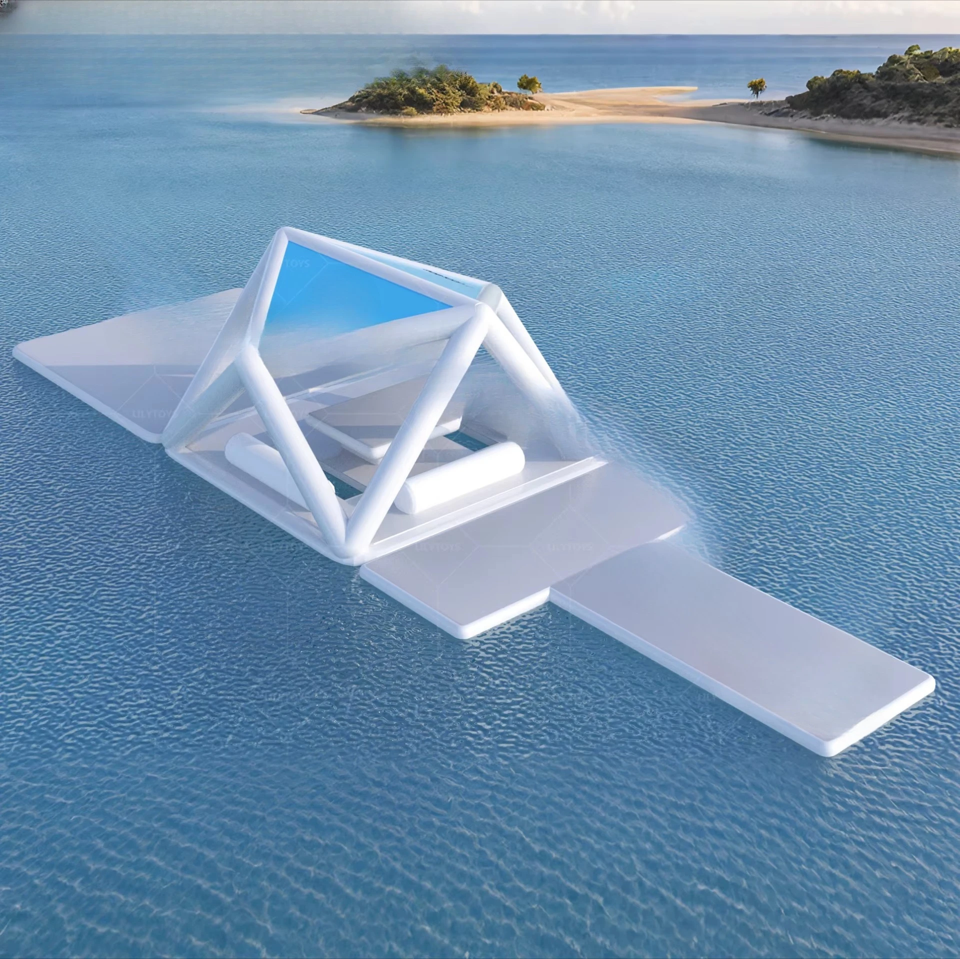 High quality summer entertainment inflatable water leisure platform pier drop needle inflatable floating island