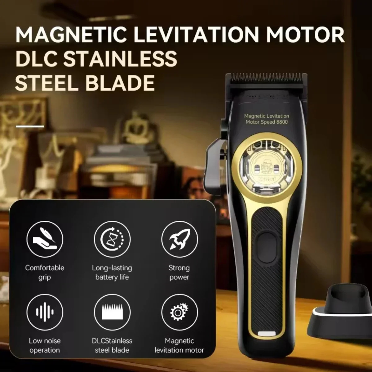 Kemei Hair Trimmer Professional Hair Clipper Maglev Motor Haircut Machine Charging Base Hair Clipper Trimmer for Men KM-2373 image 2