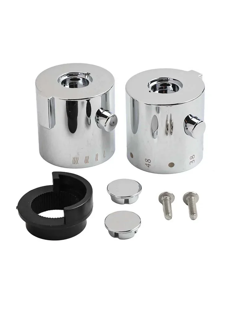 1 Pair Shower Mixer Control Handle Knobs for Thermostatic Valve 24 Teeth Chrome Finish with Grub Screw and End Cap
