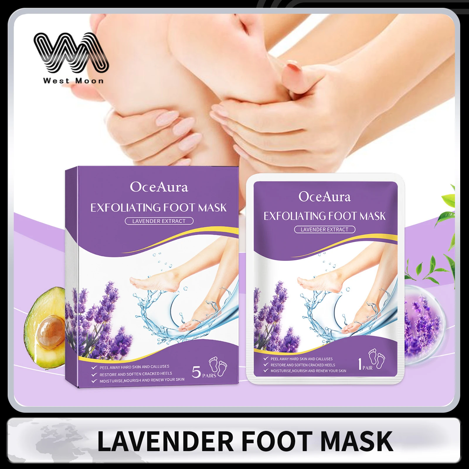 

Lavender Exfoliating Foot Mask Anti Cracked Remove Dead Skin Smoothing Long-Lasting Moisturizing Brighten Soften Feet Skin Care
