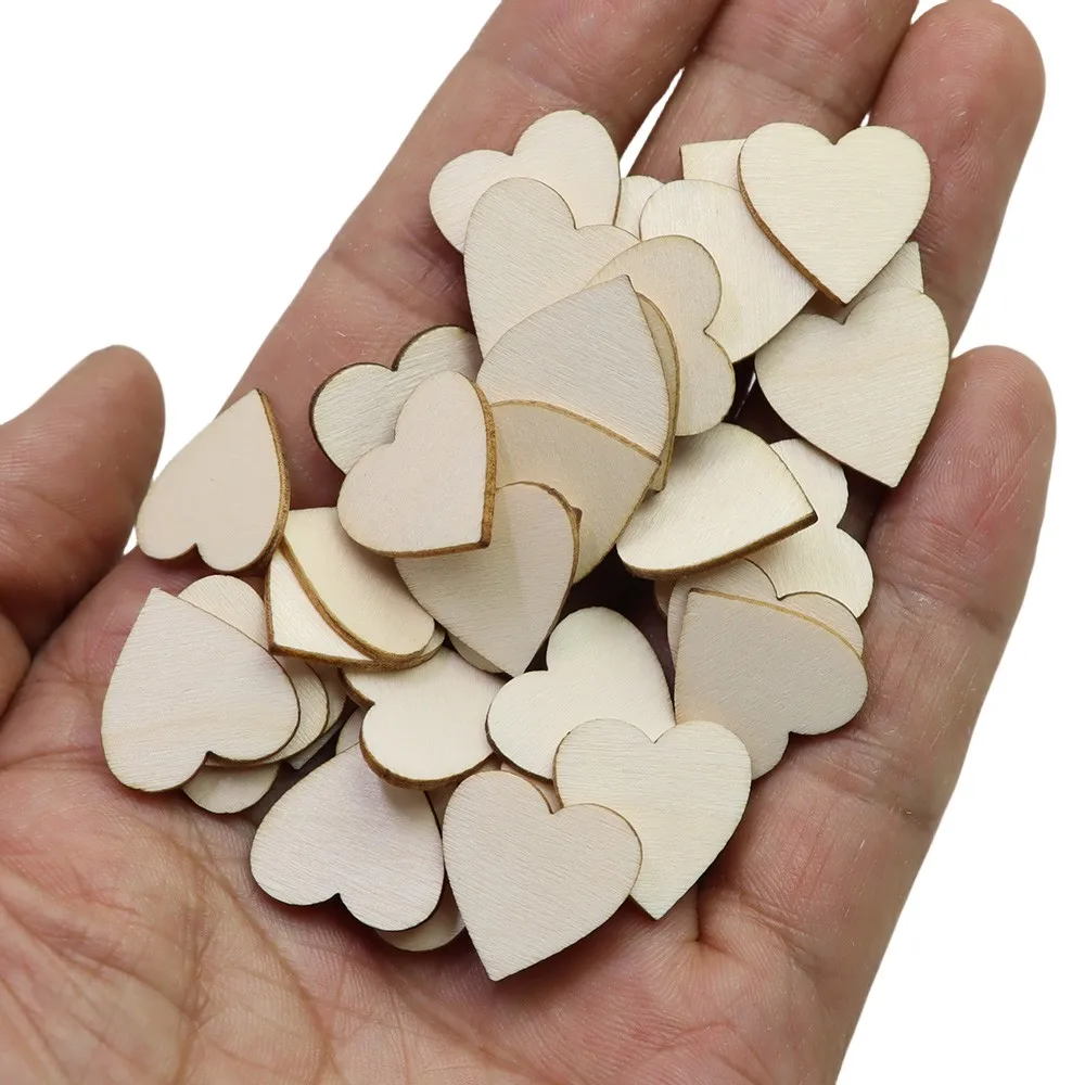 100Pcs 0.7 Inch Colorful Wood Heart Slices Blank Natural Wooden Ornaments Tags for DIY Wedding Arts Crafts Valentine Decorations