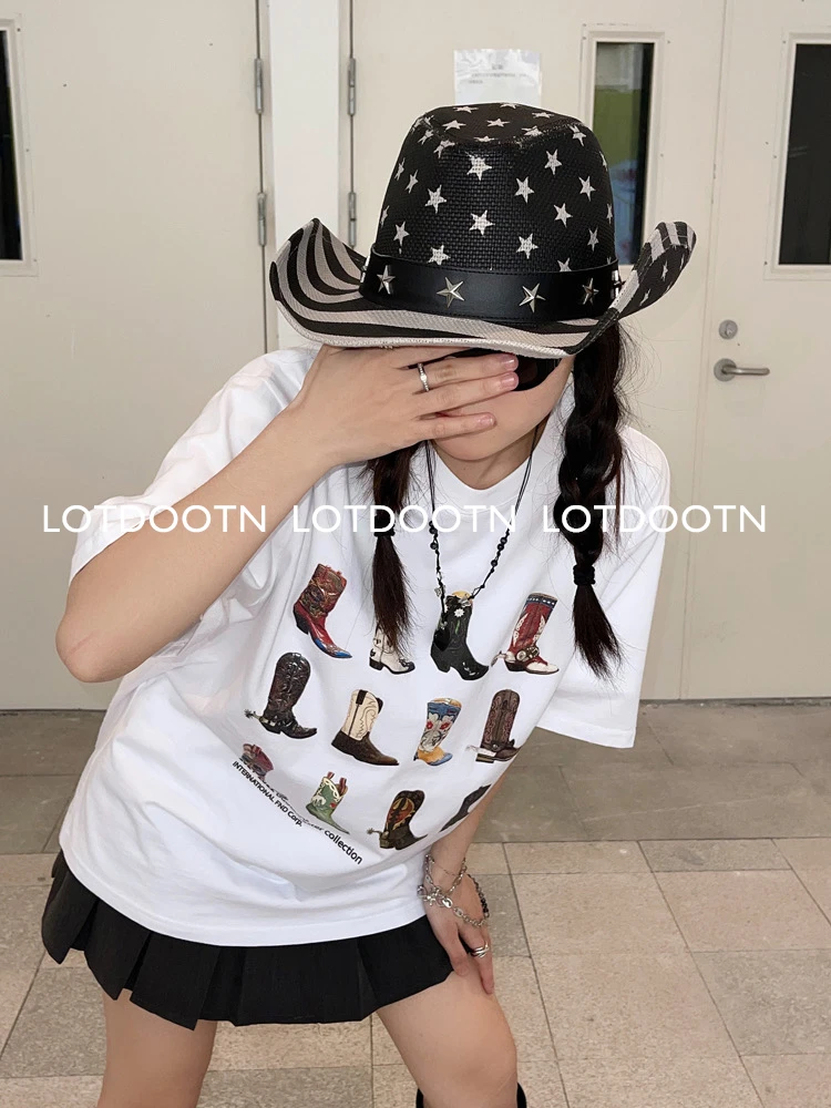 LOTDOOTN  Aesthetic Printed T Shirt Women Vintage Soft Summer Cotton Basic Loose Tees Europe Y2k Fashion Ins Casual Female Tops