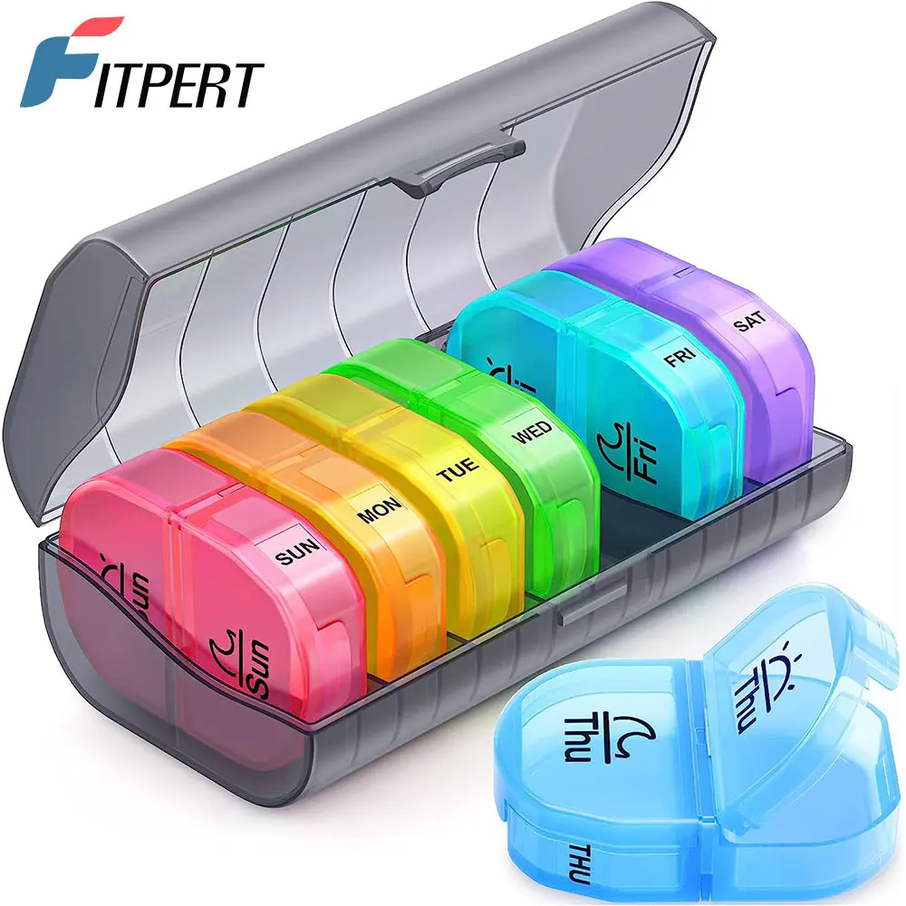 Extra Large Weekly Pill Organizer, Pill Box 7 Days for Easy Filling, Pill Case for Vitamins, Medication, Supplements, Fish Oils