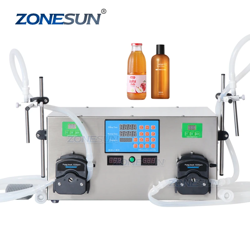 

ZONESUN ZS-YTPP2W Semi-automatic Double Nozzles Liquid Gel Beverage Perfume Filling Machine Peristaltic Pump Water Filler 4L