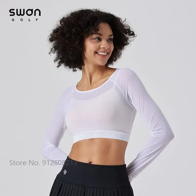 SG Summer Women Ice Silk Sunscreen Cropped Tops Lady Long-sleeve Golf Shirt High Elastic Golf Underwear UV-proof Sports T-shirts - Image 2