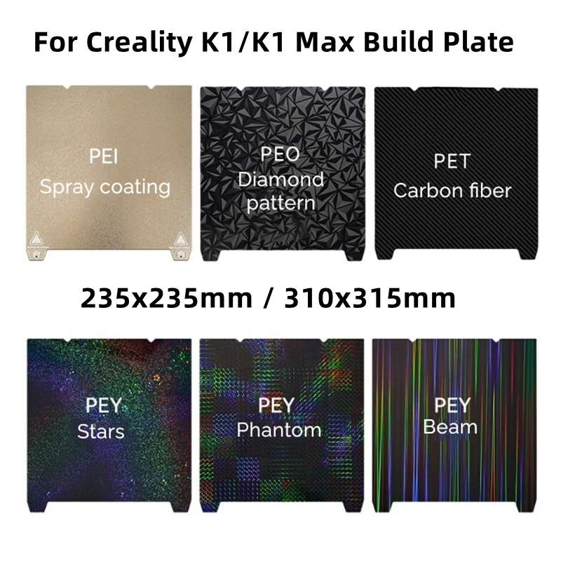 For Creality K1/K1C/K1 Max Build Plate PEI Steel Sheet PET PEO PEY Smooth Heated Bed 235x235mm 310x315 Ender 3 S1 Ender 3 V3 Se