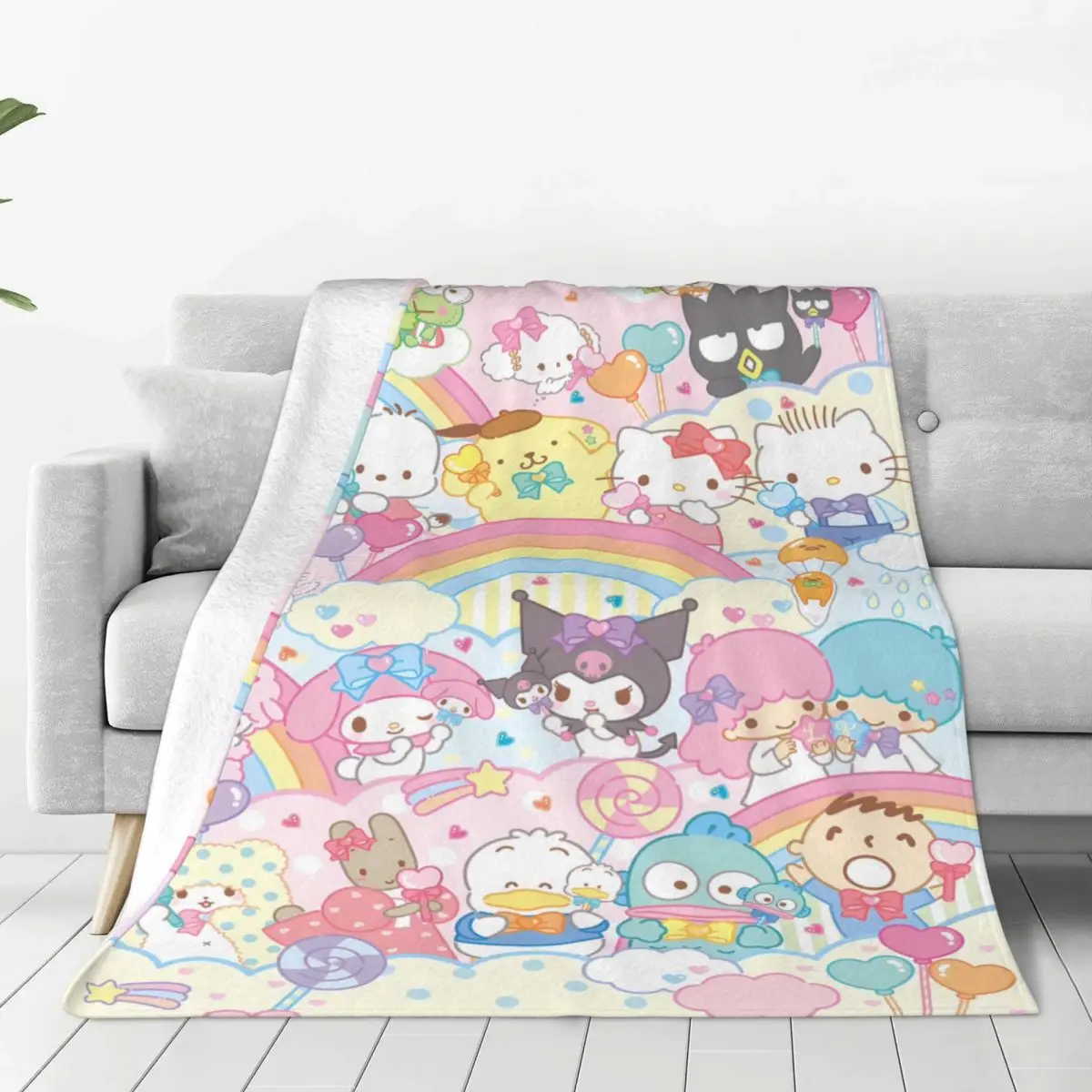 

Sanrio Hello Kitty Melody Kuromi Blanket Sofa Bedroom Bed Home Office Nap Blanket Car Travel Picnic Blankets Gift