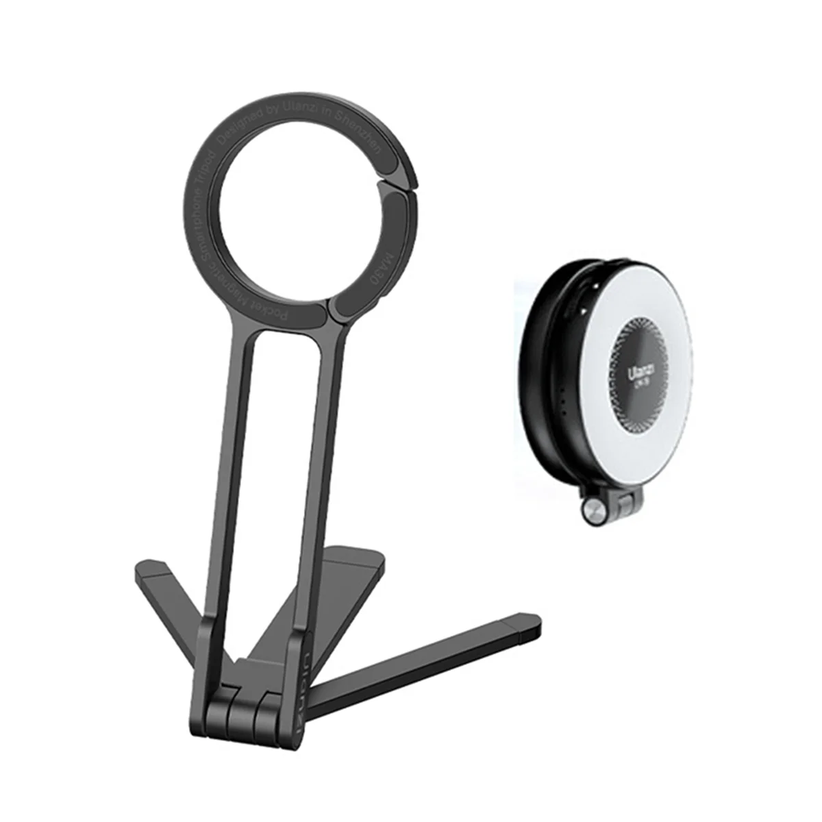 Штатив для телефона MA30 с карабином и заполняющей подсветкой, портативный магнитный держатель для телефона для 16, 15 Pro, черный