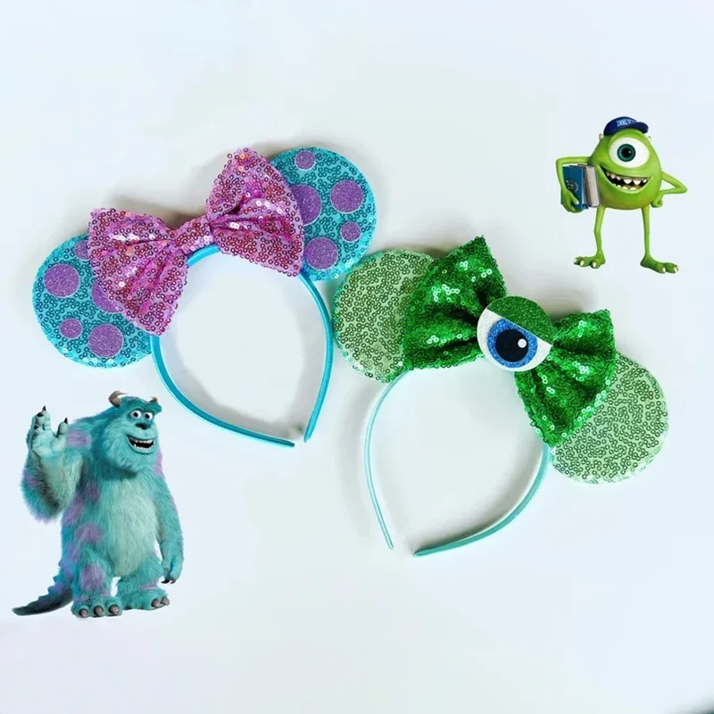 Disney Monsters Inc kulaklar saç aksesuarları kızlar için payetler Bow Mike Wazowski Headbands kadınlar Cosplay Sulley Hairbands çocuklar hediye