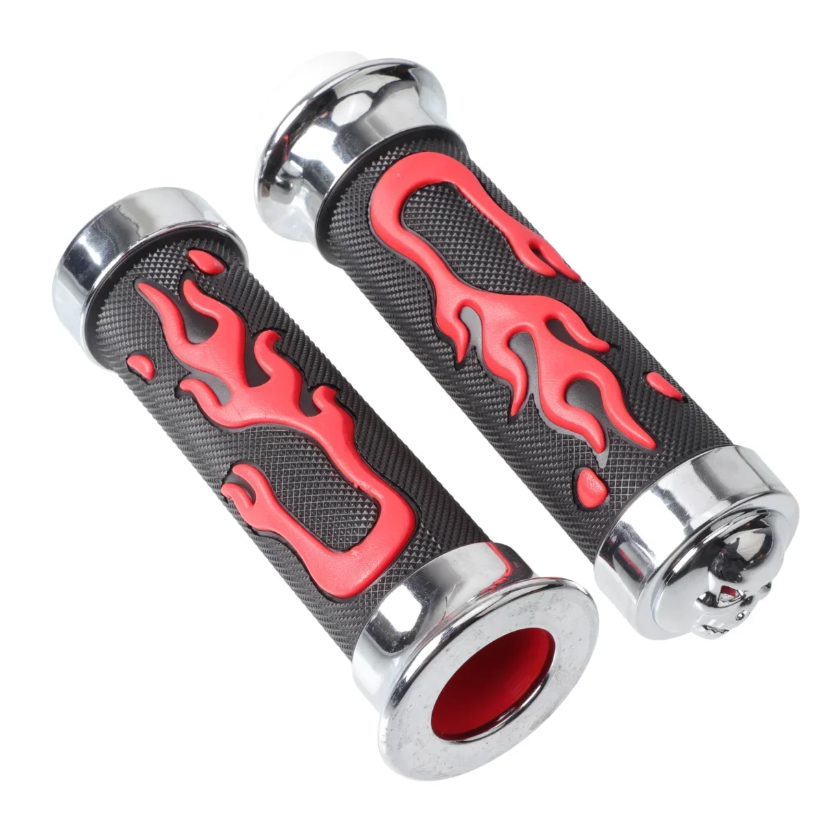 Universal 7/8'' Red Flame Skull Rubber Motorcycle Hand Grips For Harley Honda Yamaha Suzuki Street Bike Scooter Racer