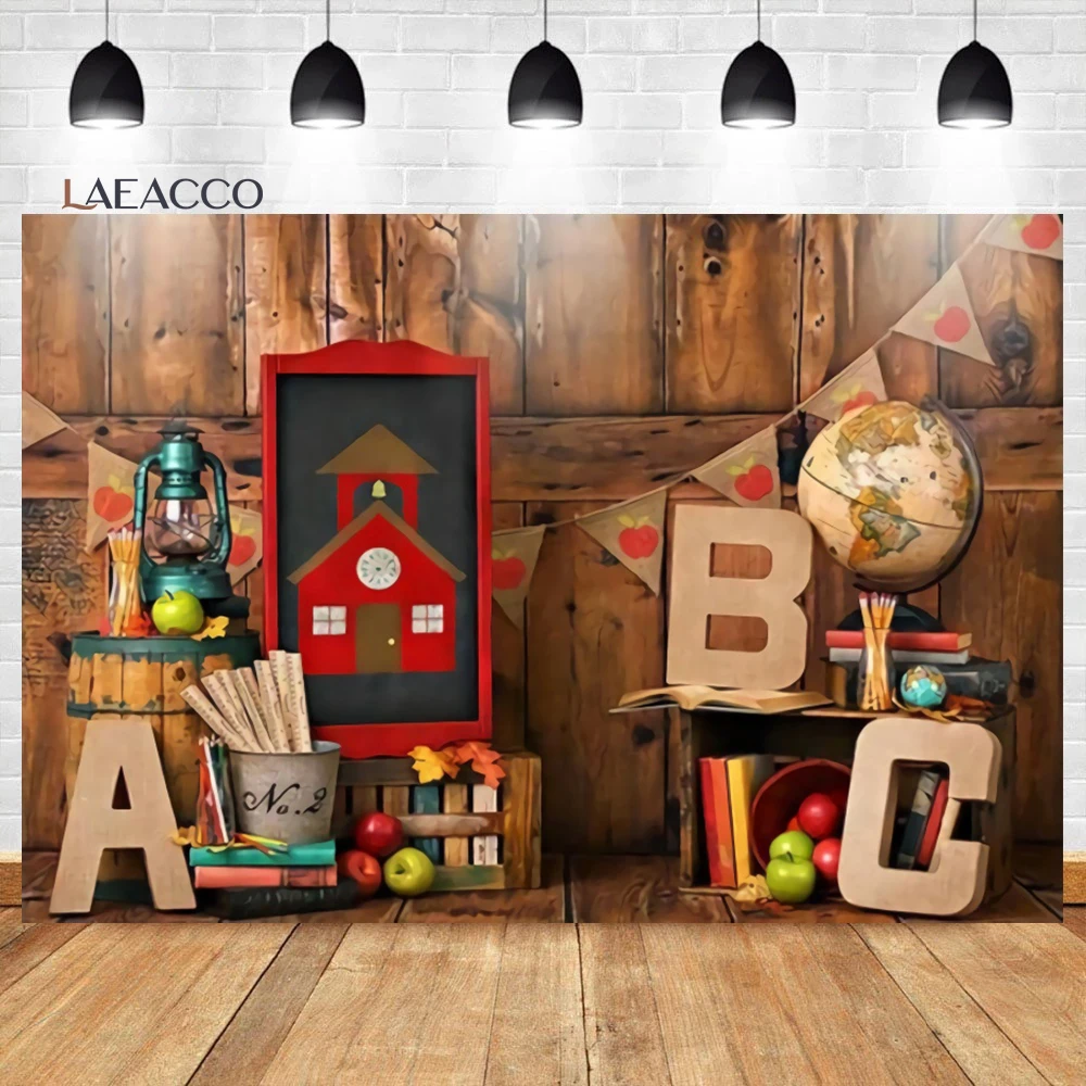 Laeacco Back to School Photography Background Classroom Chalkboard Wood Board Kids Birthday Portrait Customized Photo Backdrop