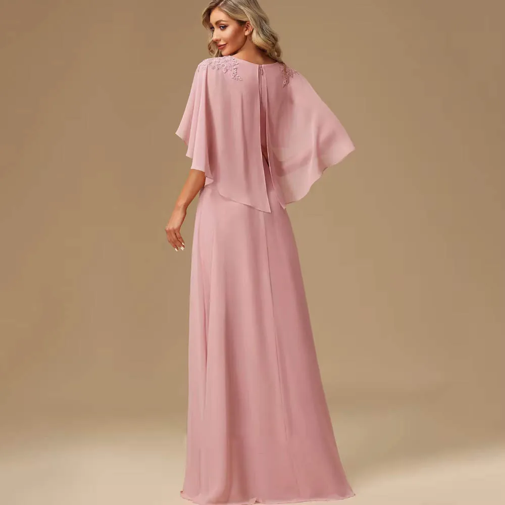 تخصيص بسيط الخامس الرقبة زين فساتين أم العروس الشيفون أنيقة فساتين حفلات الزفاف الرسمية #2