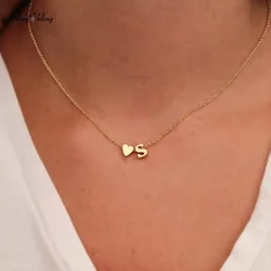 Fashion Tiny Heart Dainty Initial Necklace Gold Color Letter Name Choker Necklace For Women Pendant Jewelry Gift