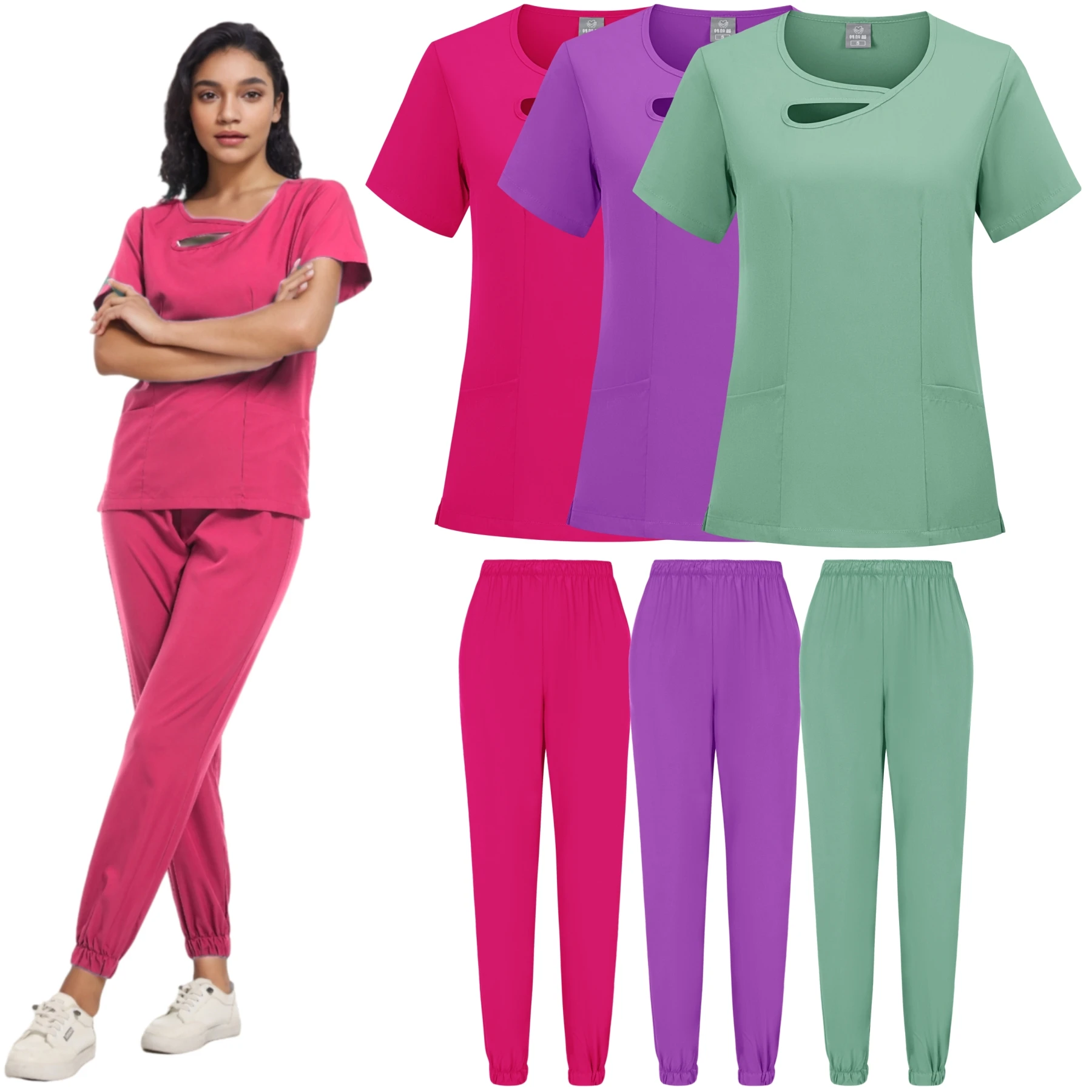 Unisex manga curta enfermeira uniforme, Medical Scrubs conjuntos, Multicolor, Hospital, Doutor, Workwear, Oral, Dental, Cirurgia