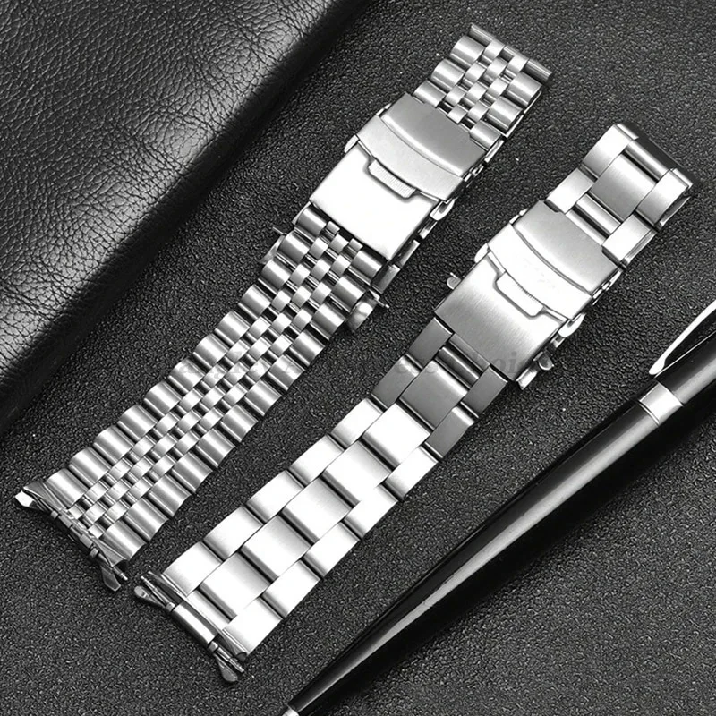 Curved End 316L Stainless Steel Straps for Seiko SKX007 SKX009 Bracelet for Jubilee Oyster 20mm 22mm Solid Folding Buckle Bands