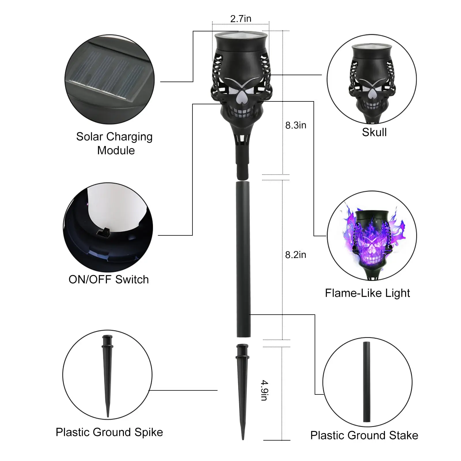 Imagem -03 - Luzes de Tocha Solar de Crânios Assustadores Tochas de Chama Cintilante de Pacotes para Encantadoras Iluminação Externa à Prova Dágua Movida a Energia Solar