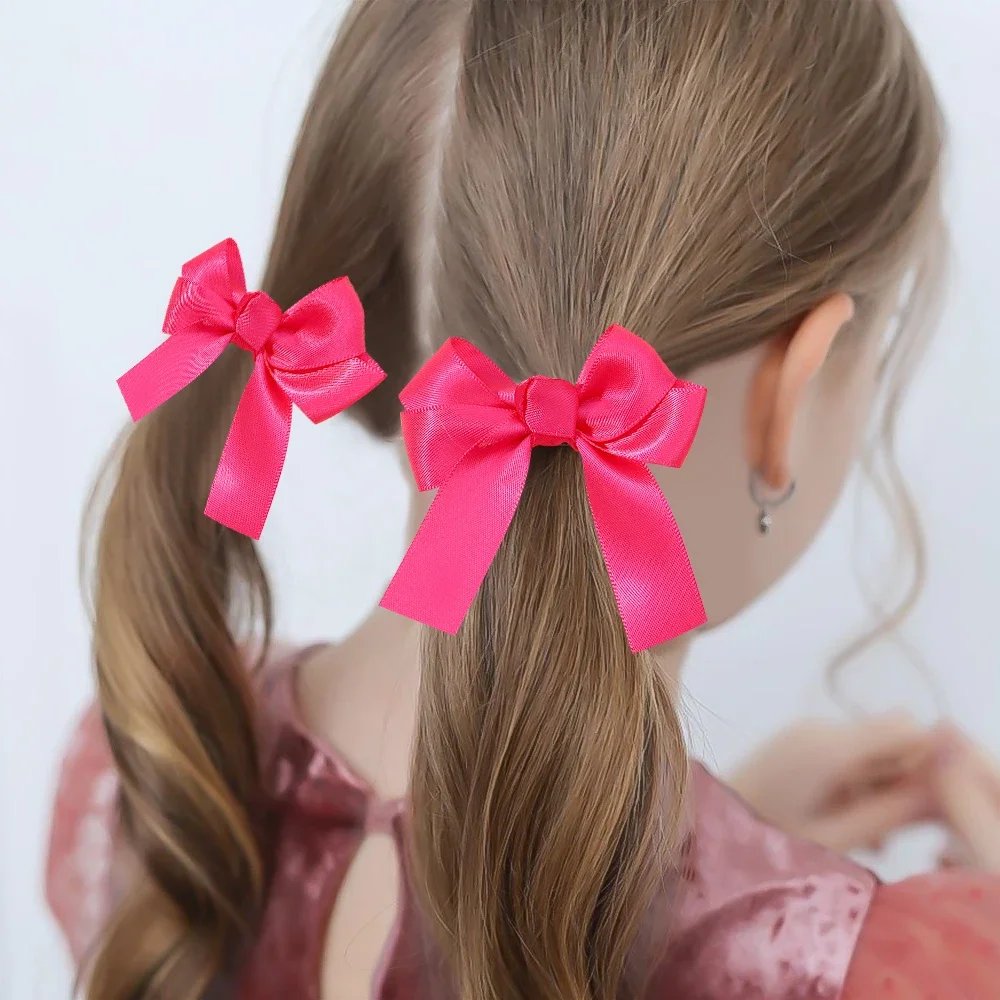 2pcs Cheer Up Bowknot Hair Clips for Girl Solid Color Ribbon Bows Hairpins Hairgripe Kids Boutique Hair Accessories Wholesale