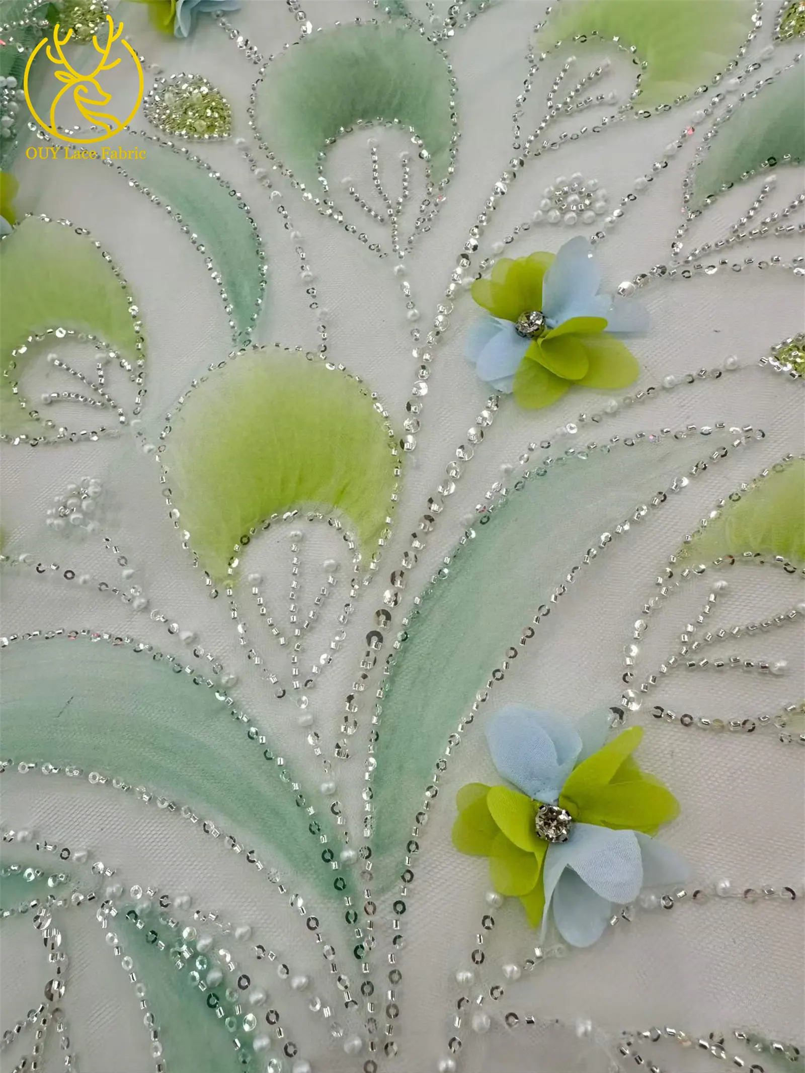 Eleganter 3D-Blumen-Afrikanischer Perlen-Spitzenstoff 2026 Französischer Nigerianischer Pailletten-Tüll-Spitzenstoff für Party- und Hochzeitskleider 5 Yards – Detail 7