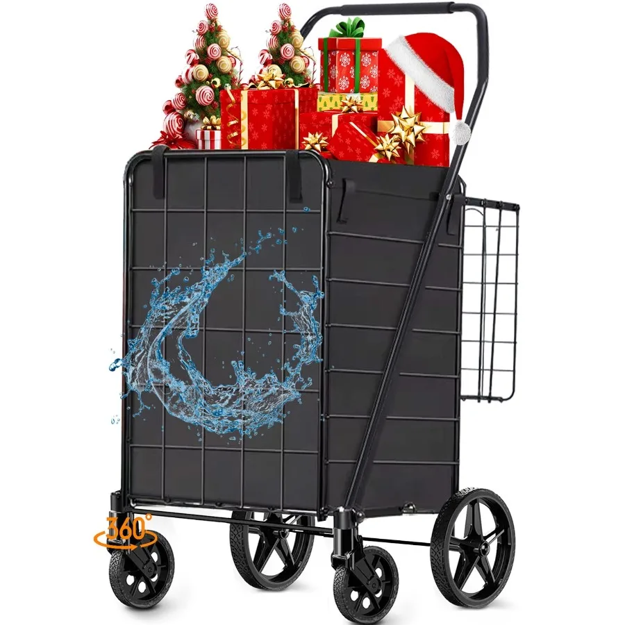 Versatile Folding Utility Trolley for Groceries - Fures Removable Basket and Swivel Wheels for Easy Maneuverability