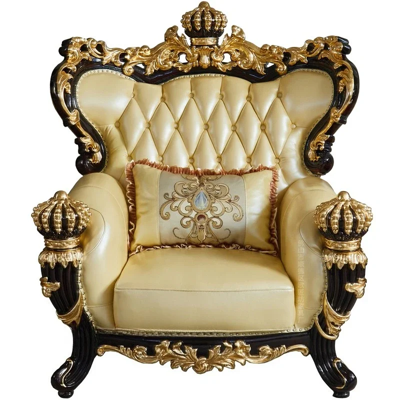 

Sofa solid wood double-sided carved European leather villa living room