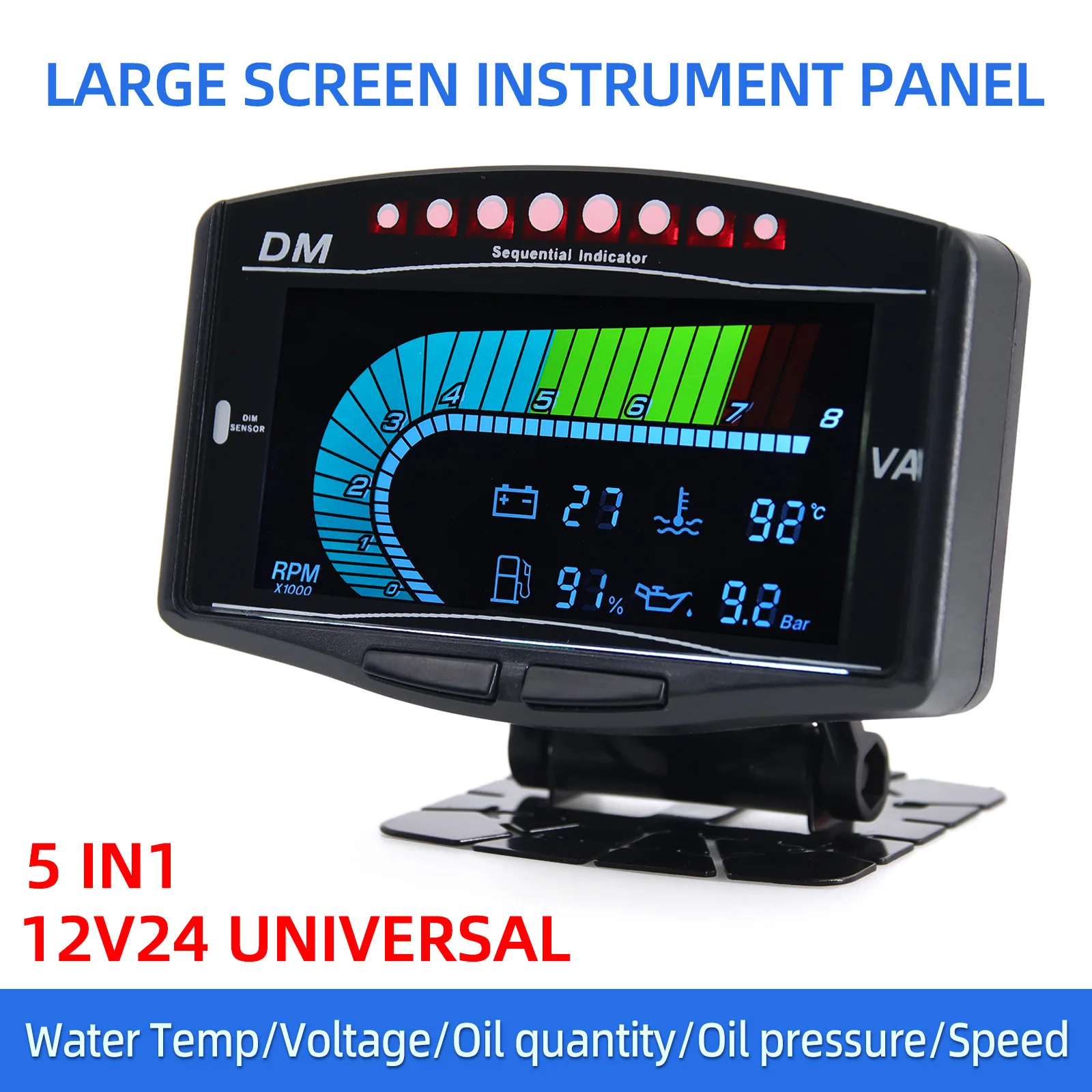 5 In 1 12V Car LCD Electronic Tachometer + Oil Pressure Gauge + Volt Voltmeter+Water Temperature Gauge+Fuel Gauge with Sensor