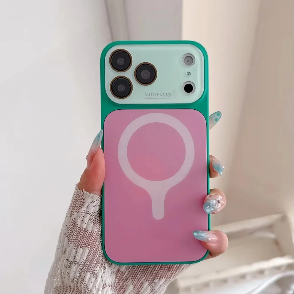 Candy Color Contrast for Magsafe Case for iPhone 18 17 Pro Max 16 15 14 Magnetic Camera Film Protector Large Window Cover