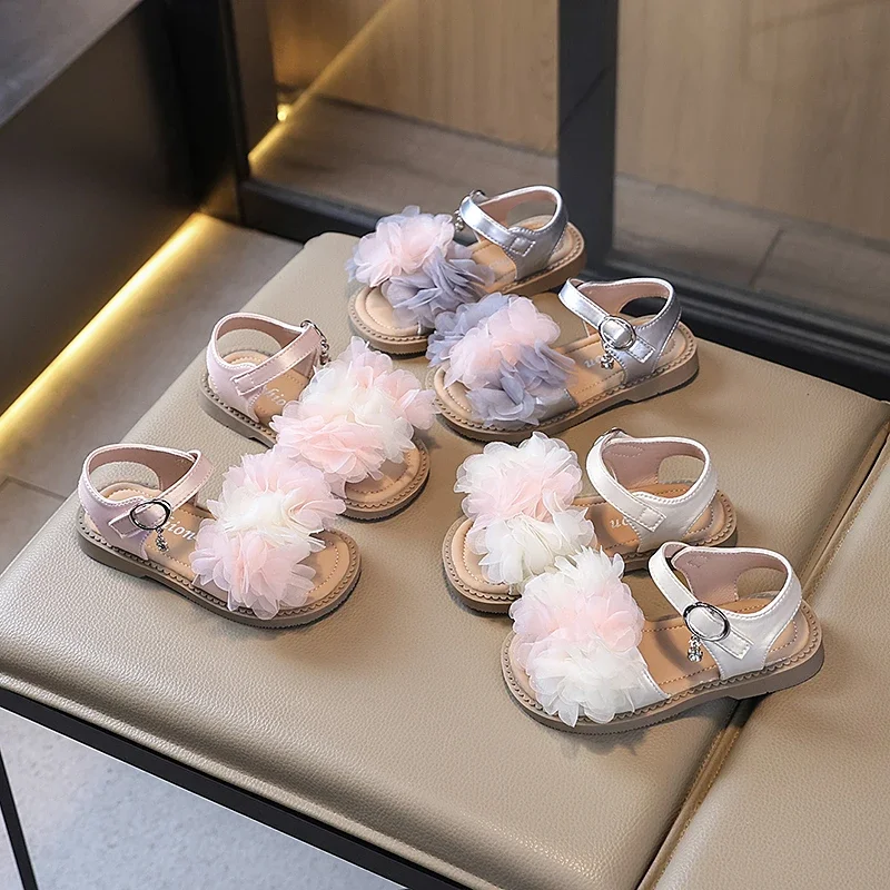 

Children's Sandals 2025 Summer New Fashion Flower Girls' Princess Sandals Soft Bottom Non Slip Kid's Open Toed Beach Shoes