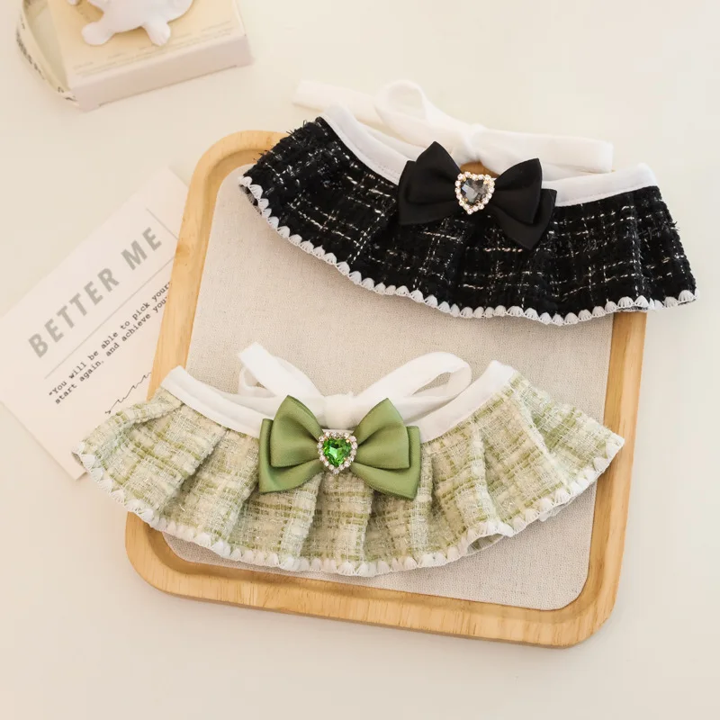 

Новое ожерелье с изображением кошки, полотенце для собак, аксессуары, кружевная сетка, ромбовидный бант, ошейник для домашних животных, реквизит для фотосессии, декоративный ошейник для собаки