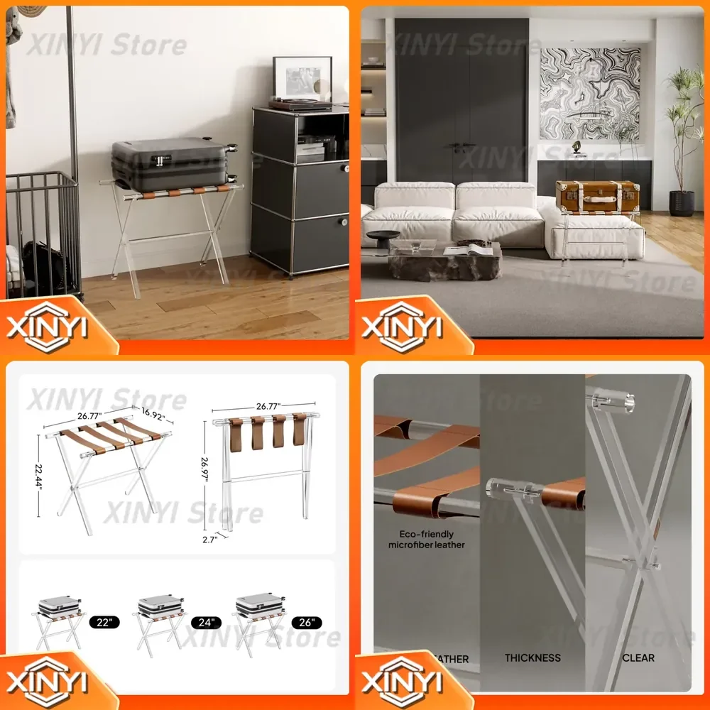 Acrylic Luggage Rack for Suitcase Storage Transparent Folding Hotel Rack for Clothes Organizer Small Stool for Travel