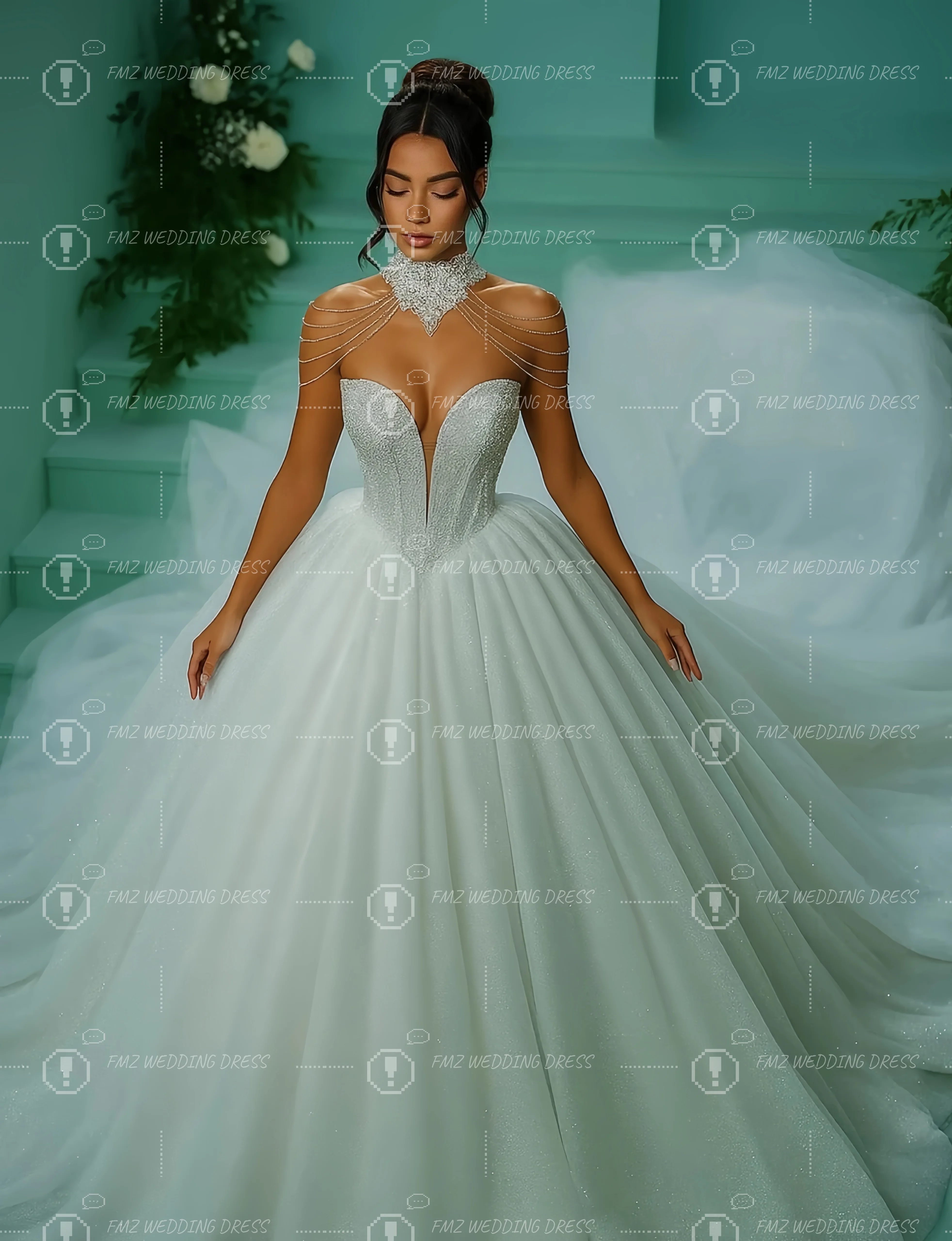 Customzied V-neck sleeveless Ball Gown splendid wedding dress vestidos de novia amanda novias amanda novias official