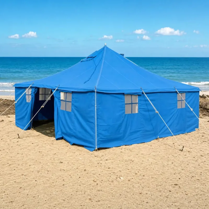 Large Outdoor Heavy Duty Canvas Tent Waterproof Windproof Family Camping Glamping Safari Tent with Mesh Windows