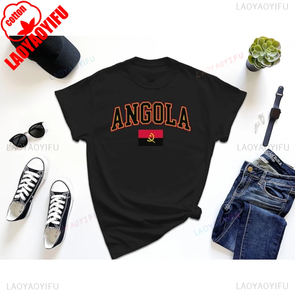 أسلوب بسيط أنغولا العلم الجرافيك التي شيرت عادية موضة فضفاضة Harajuku قصيرة الأكمام رجل T Shrt القطن Y2k الهيب هوب المرأة تي شيرت #4