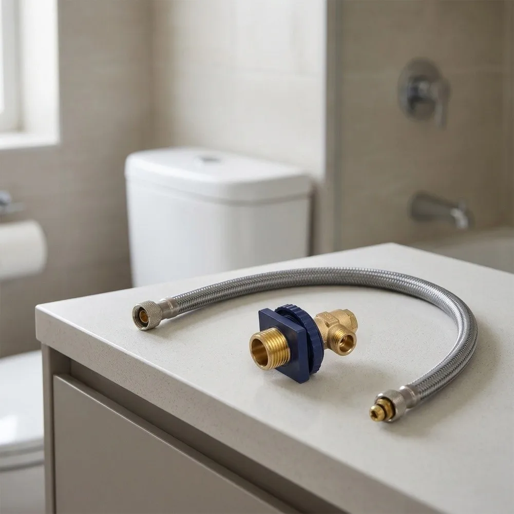 Brass Toilet Water Inlet Valve With Leakproof Braided=Stainless Steel Hose For Tank Cistern Replacement Bathroom Plumbing Fixtur