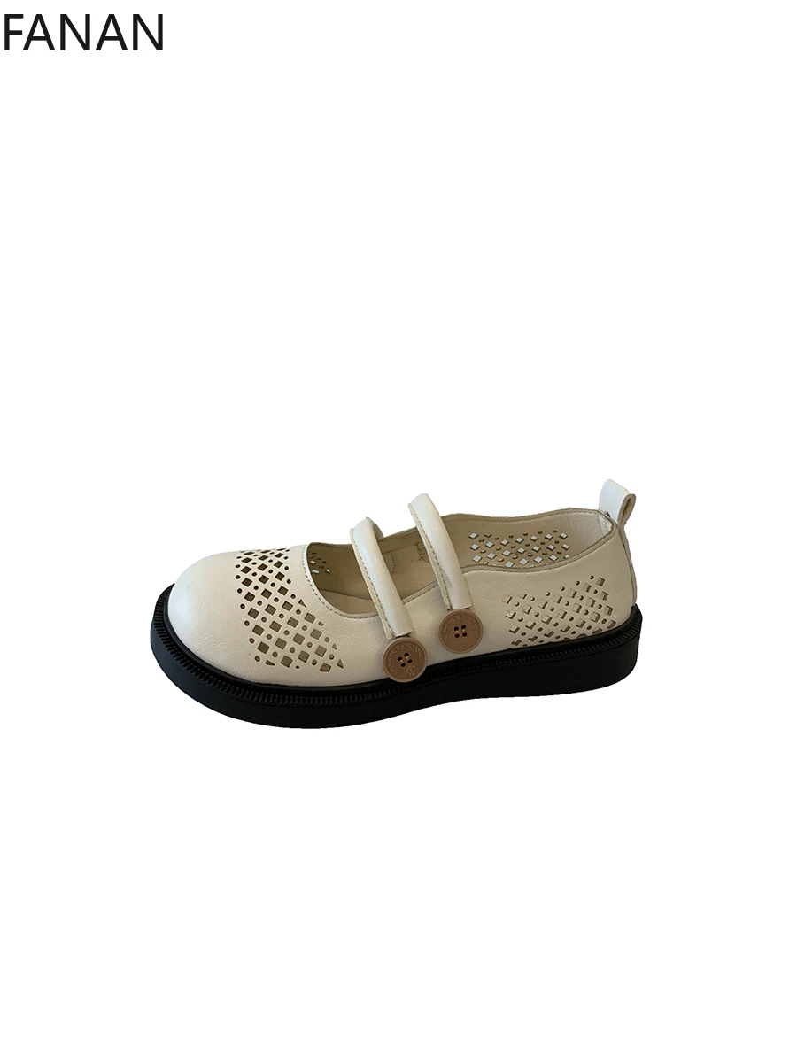 Mary Jane Shoes Retro Women Platform Sandals Hollow Flat Low Heel Shoes Summer 2025 New Original Casual Breathable Sandals