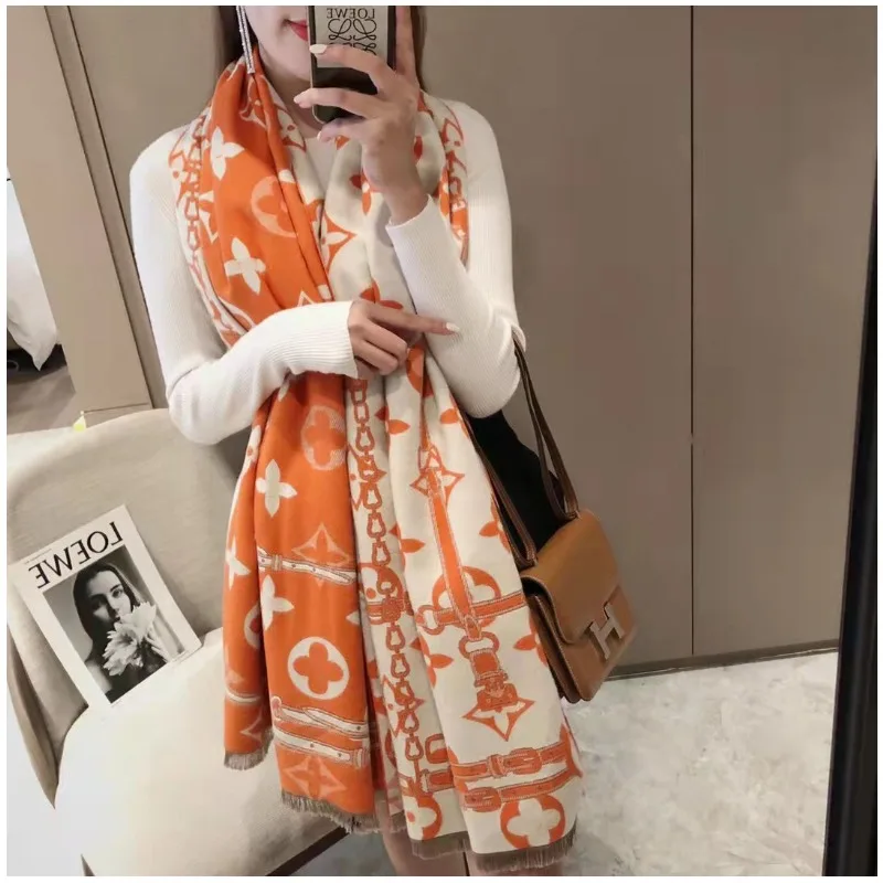 

New camellia imitation cashmere scarf women's decorative double-sided shawl long jacquard versatile warm scarf