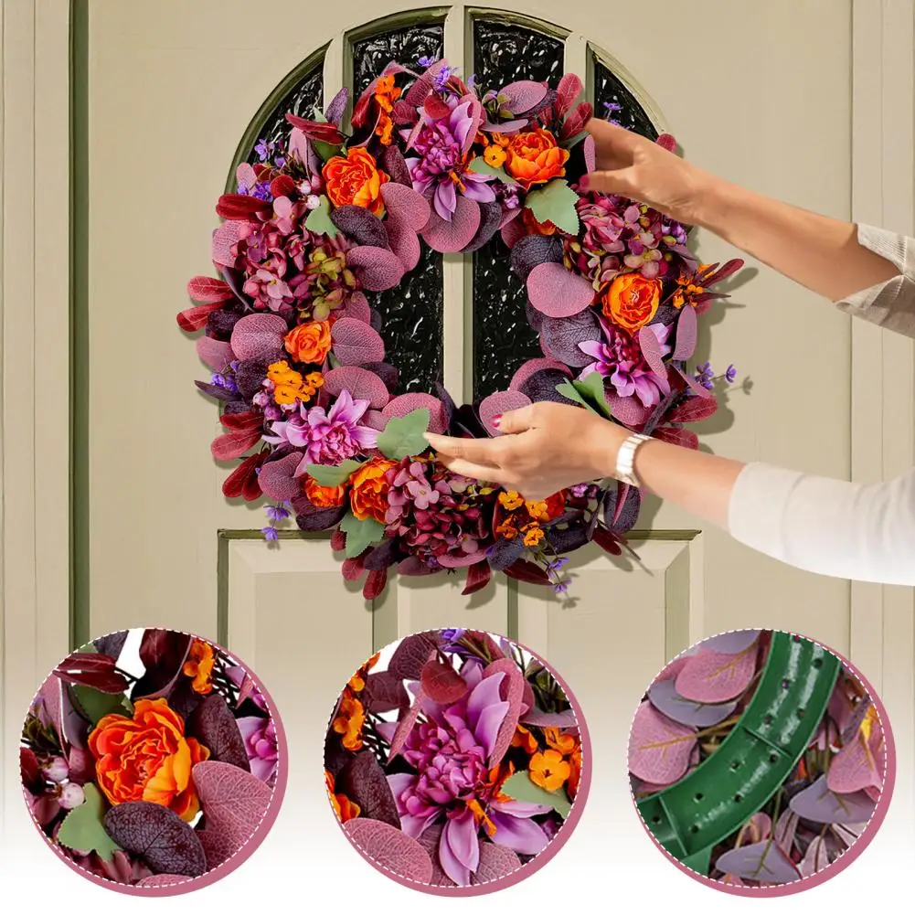 

Realistic Autumn Decor Vibrant Fall Wreath with Bow-knot Design for Thanksgiving Front Door Decoration Easy to Hang Autumn for A