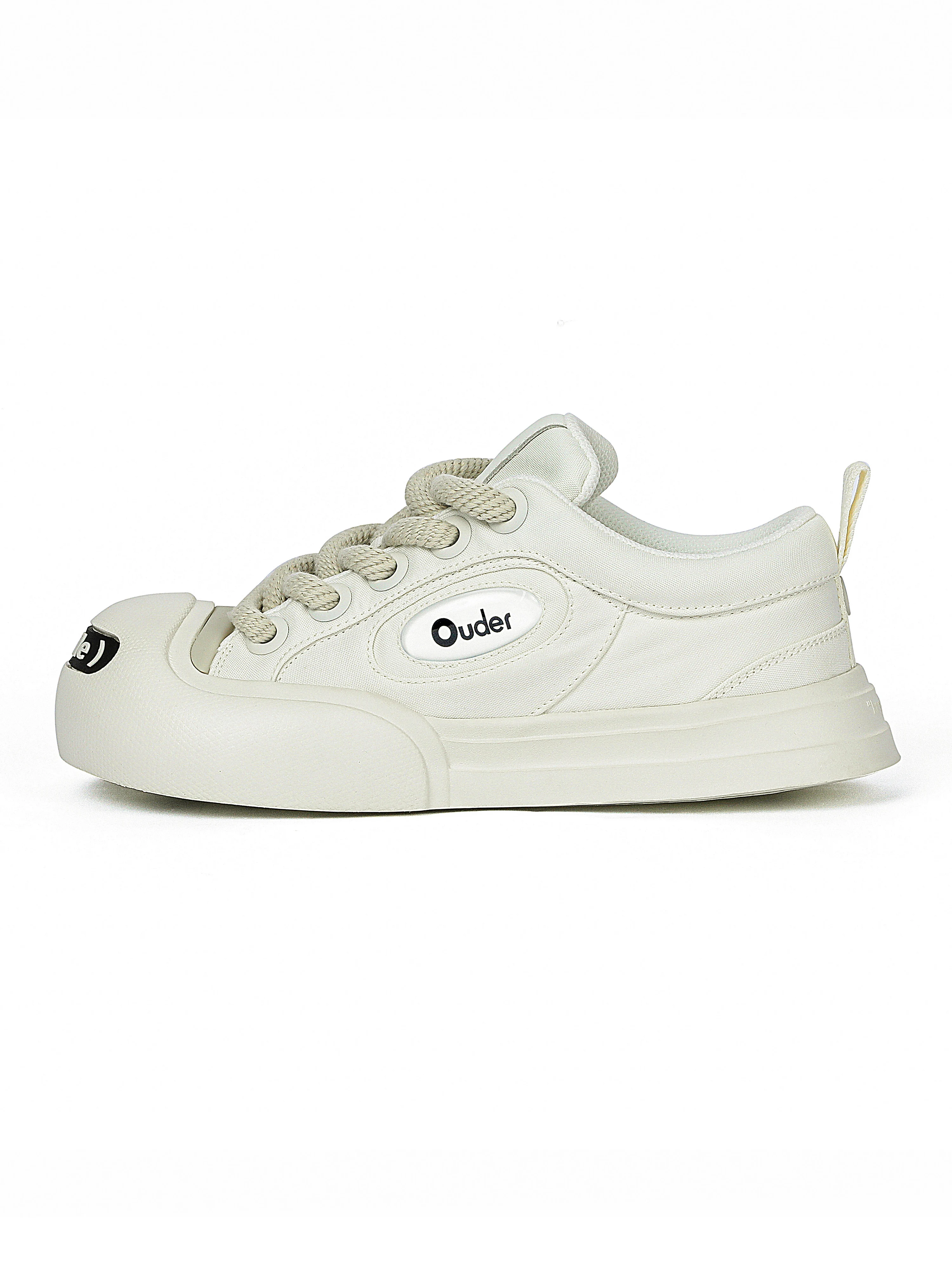 Ouder Canvas Shoes Thick Bottom Heightening Large Head White Women's Summer Youth Trendy Low Help Fiber Inner Rubber Sole