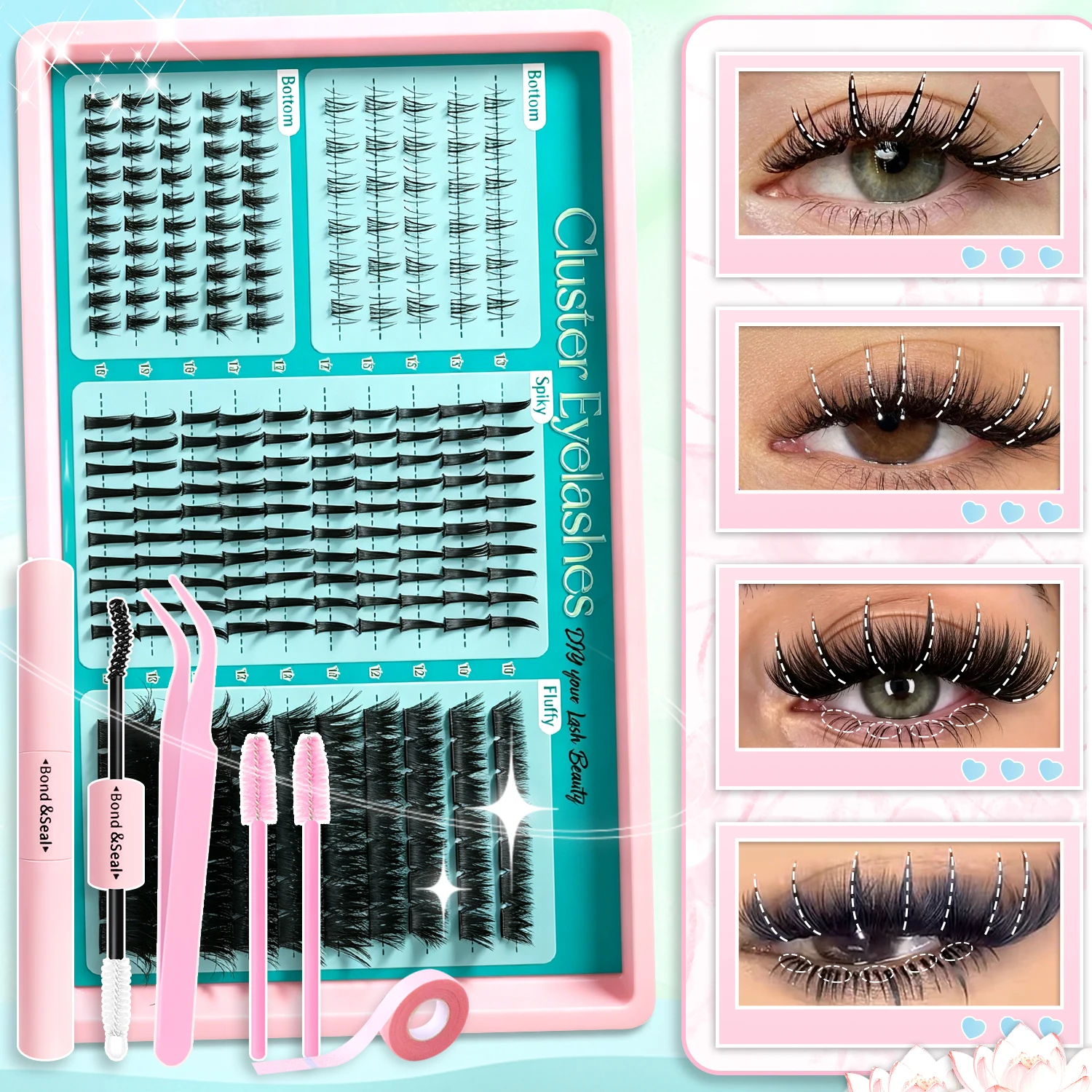 QUEENICE Wimpern-Cluster: Flauschige, spitz zulaufende Manga-Wimpern-Cluster für einen verlängerten Look