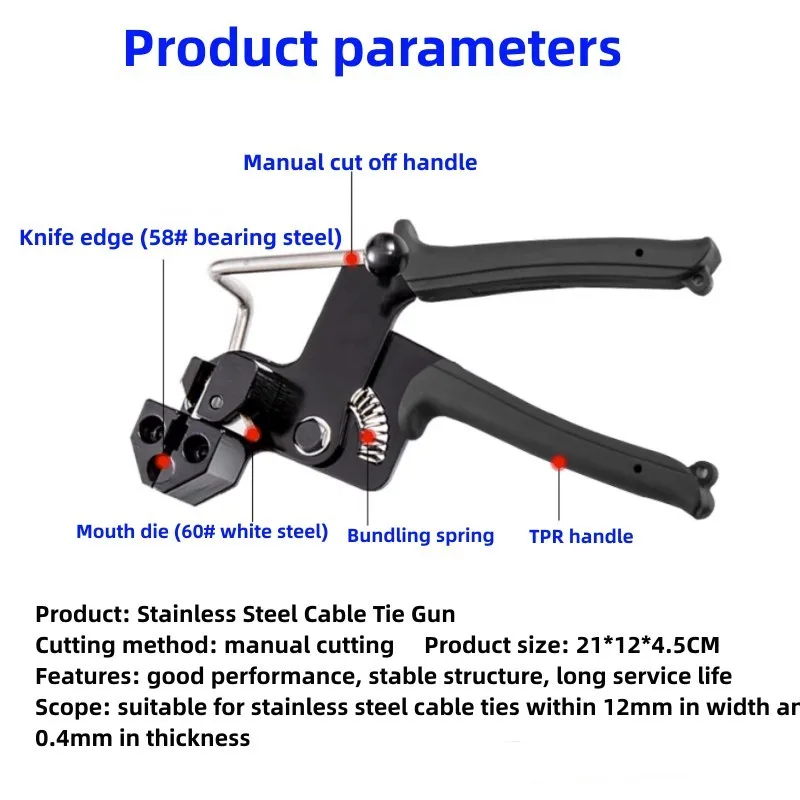 Imagem -05 - Ferramenta de Cabo Tie Gun Bundle Tension Trigger Cabo Alicate Cortador Aço Inoxidável Zip Mão Cinta de Fixação Aço Inoxidável