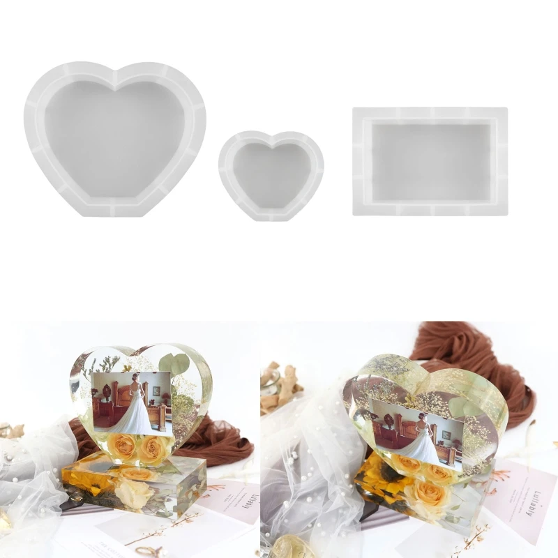 Photo Frame Mould Rectangle Picture Silicone Heart Crystal Resin Mould for Home Office Decoration DIY Crafts Drop Shipping