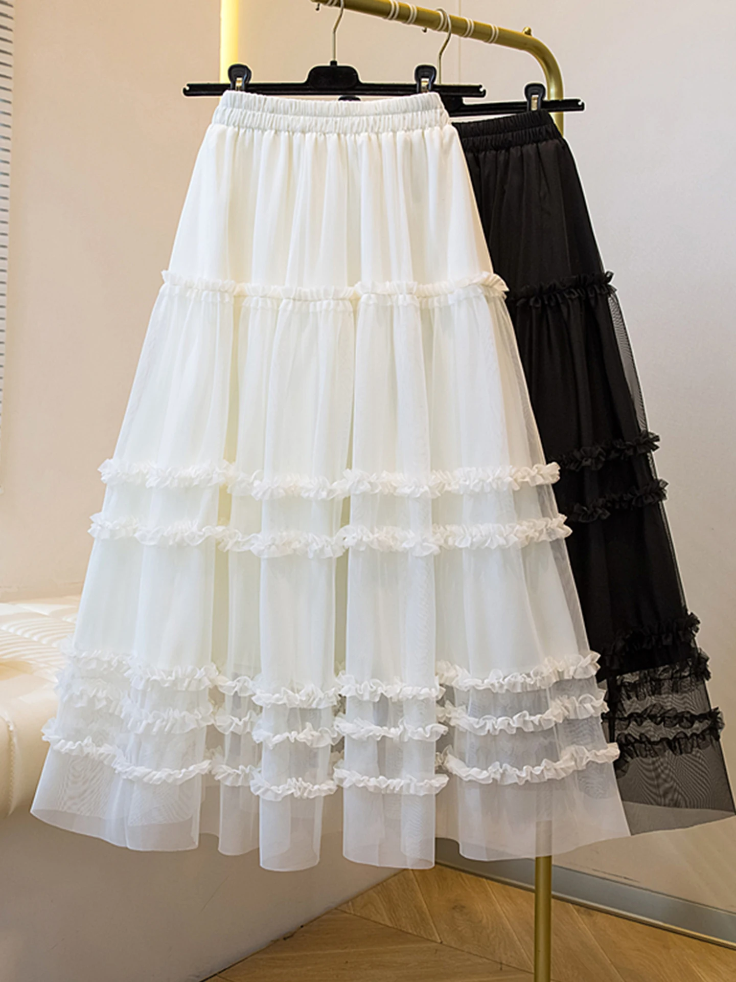 

Нежная молодежная юбка А-силуэта с кружевной отделкой для женщин, весенняя коллекция, большие размеры, расклешенная юбка-тортик, приятная к телу, дышащая